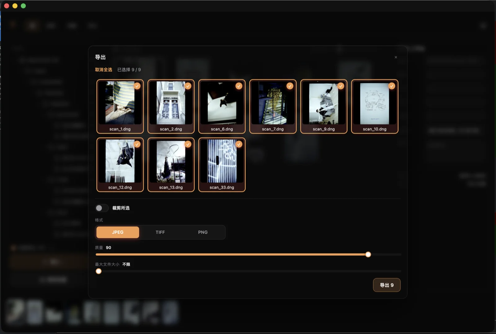 OpenEnlarge Export dialog with format and resolution options